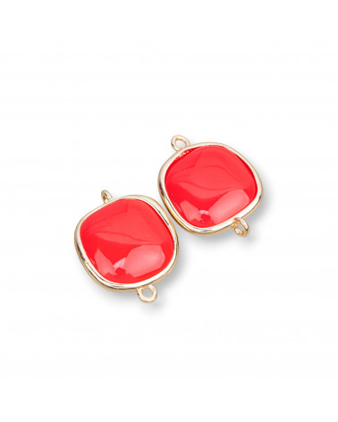 Connettore Componente Di Ottone Con Occhio Di Gatto Quadrato Liscio 15mm Con 2 Anellini 10pz Dorato Rosso Pastello-LINKS LISCI E LUCENTI COLLEZIONE LUMINA | Worldofjewel.com
