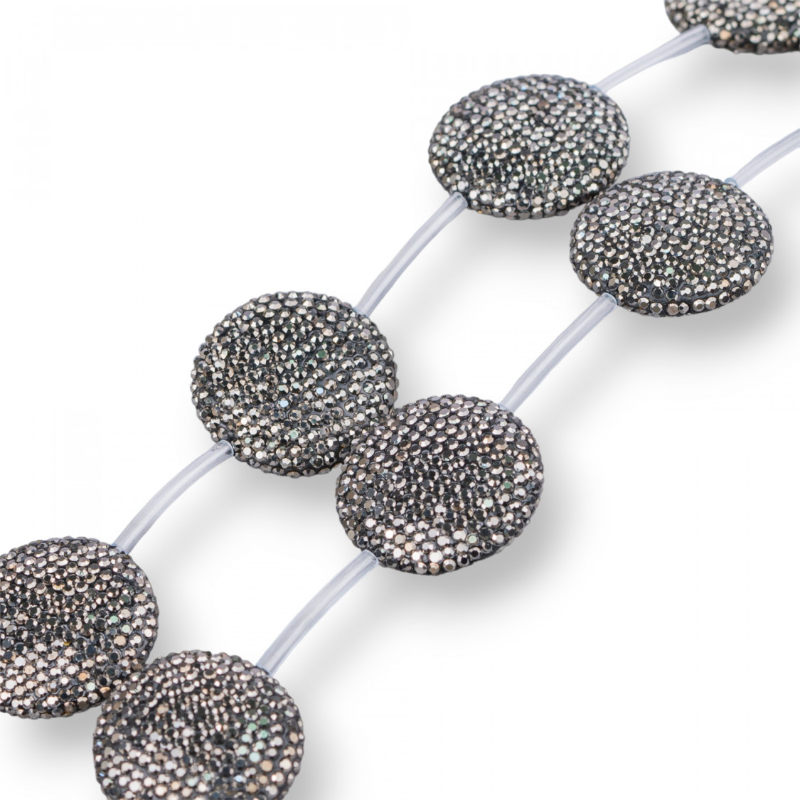 Perline a Filo Di Marcasite Strass Tondo Piatto 25mm 6pz Nero-PERLINE CON MARCASITE STRASS | Worldofjewel.com