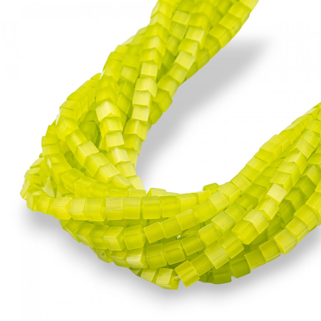 Occhio Di Gatto Cubo 4mm Verde Acido-OCCHIO DI GATTO | Worldofjewel.com