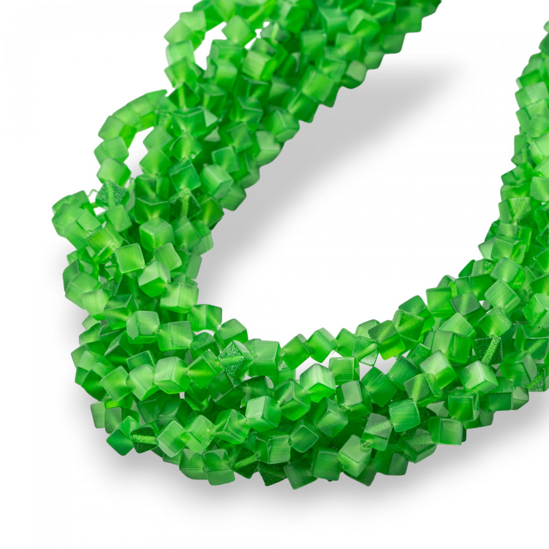 Occhio Di Gatto Cubo Diagonale 4mm Verde-OCCHIO DI GATTO | Worldofjewel.com