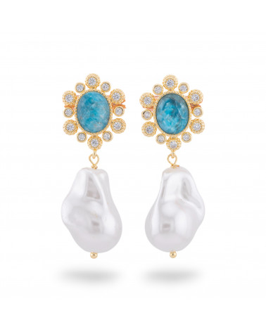 Bronze Stud Earrings With Cat's Eye And Gold Mallorca Drop Aqua-ORECCHINI HOT PICKS | Worldofjewel.com