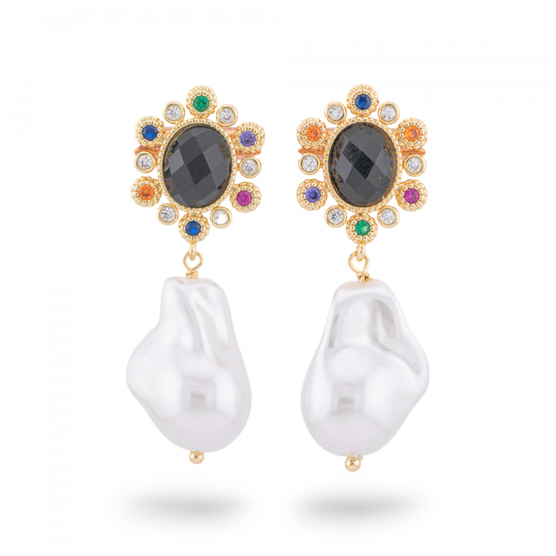 Orecchini Perno Di Bronzo Con Occhio Di Gatto E Goccia Di Maiorca Dorato Nero-ORECCHINI HOT PICKS | Worldofjewel.com