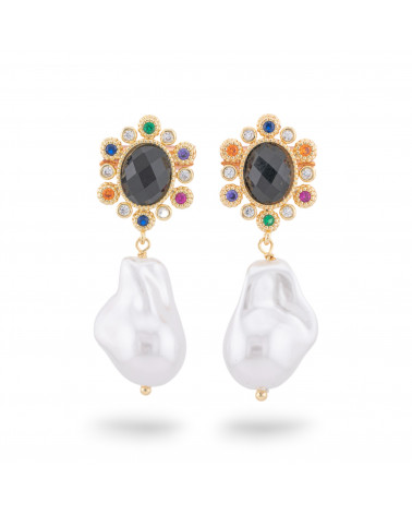 Orecchini Perno Di Bronzo Con Occhio Di Gatto E Goccia Di Maiorca Dorato Nero-ORECCHINI HOT PICKS | Worldofjewel.com