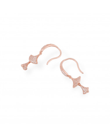 Base Per Orecchini A Monachella Di Argento 925 Con Zirconi Pave' 9x31mm 2 Paia Oro Rosa-BASI DI ARGENTO 925 | Worldofjewel.com