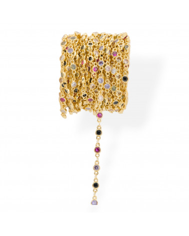 Chaîne En Laiton Avec Zircons Taille Brillant Sertie 4mm 5 Mètres Doré Multicolore-CATENE CON PIETRE E CRISTALLI | Worldofjewel.com
