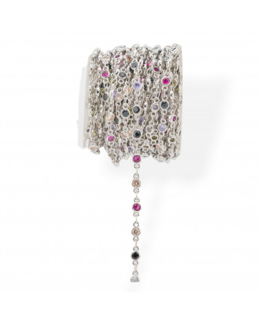 Catena Di Ottone Con Zirconi Taglio Brillante Incastonati 4mm 5 Metri Rodiato Multicolor-CATENE CON PERLINE INCASTONATE | Worldofjewel.com
