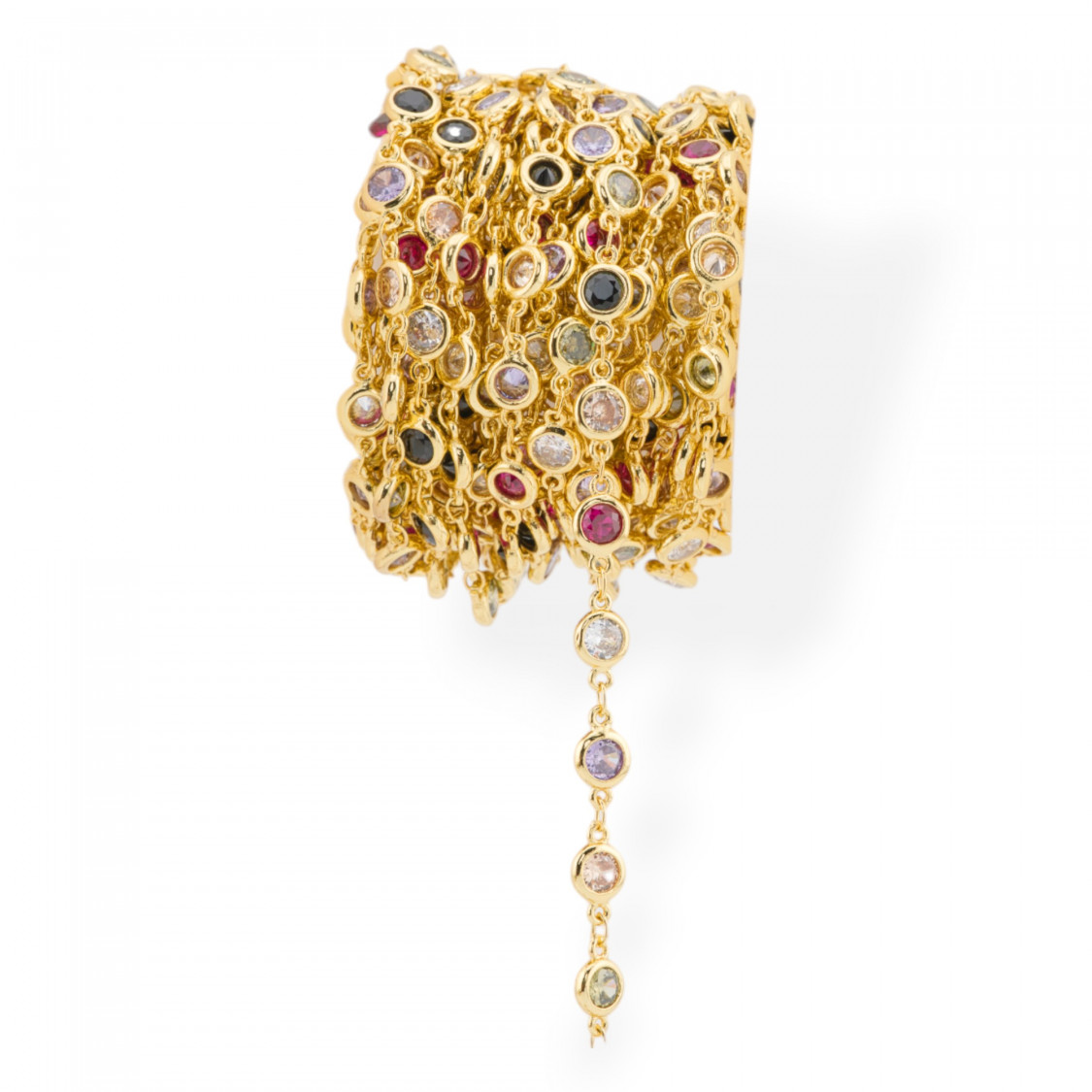 Catena Di Ottone Con Zirconi Taglio Brillante Incastonati 5,5mm 5 Metri Dorato Multicolor-CATENE CON PERLINE INCASTONATE | Worldofjewel.com