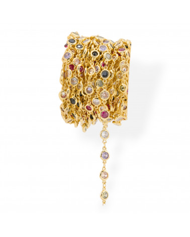 Brass Chain With Brilliant Cut Zirconia Set 5.5mm 5 Meters Gold Multicolor-CATENE CON PIETRE E CRISTALLI | Worldofjewel.com