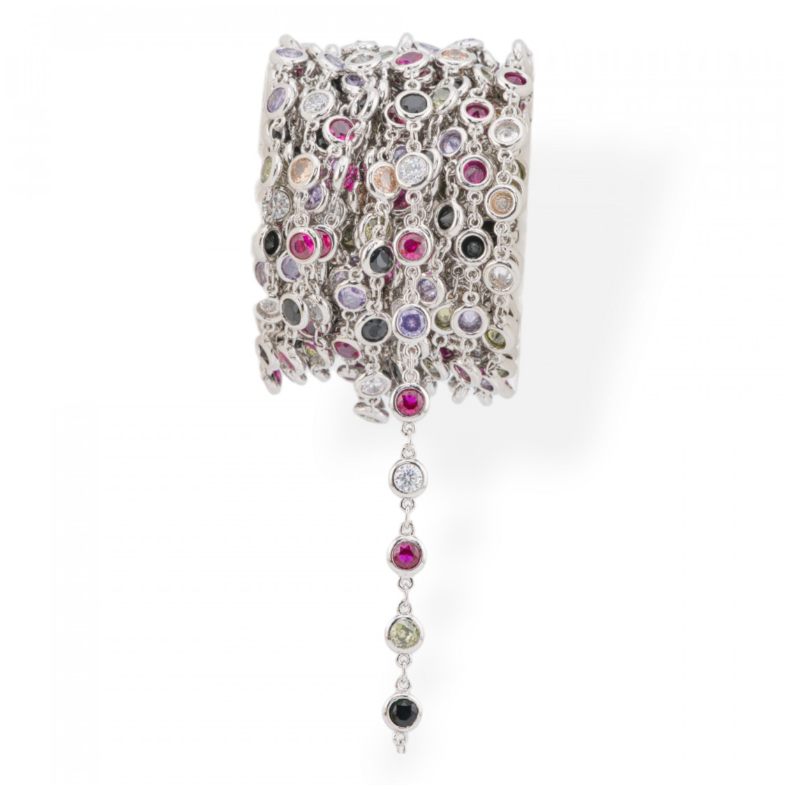 Catena Di Ottone Con Zirconi Taglio Brillante Incastonati 5,5mm 5 Metri Rodiato Multicolor-CATENE CON PERLINE INCASTONATE | Worldofjewel.com