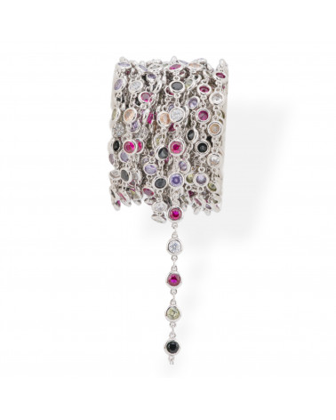 Catena Di Ottone Con Zirconi Taglio Brillante Incastonati 5,5mm 5 Metri Rodiato Multicolor-CATENE CON PERLINE INCASTONATE | Worldofjewel.com