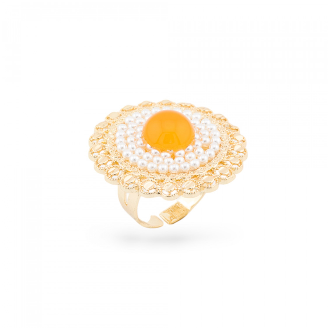 Anello Di Bronzo Con Pietre E Perline Dorato Giallo-ANELLI BRONZO CON PIETRE INCASTONATE | Worldofjewel.com