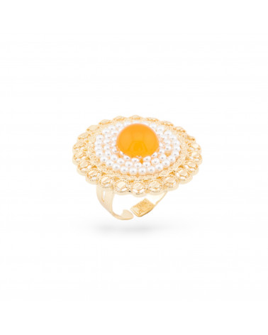Anello Di Bronzo Con Pietre E Perline Dorato Giallo-ANELLI BRONZO CON PIETRE INCASTONATE | Worldofjewel.com