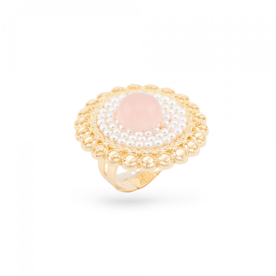 Bronze Ring With Stones And Golden Beads Rose Quartz-BRONZE RINGS AND CAT'S EYE | Worldofjewel.com