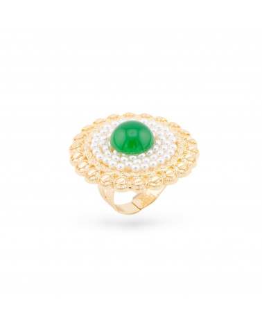 Bronze Ring With Stones And Green Gold Beads-BRONZE RINGS AND CAT'S EYE | Worldofjewel.com
