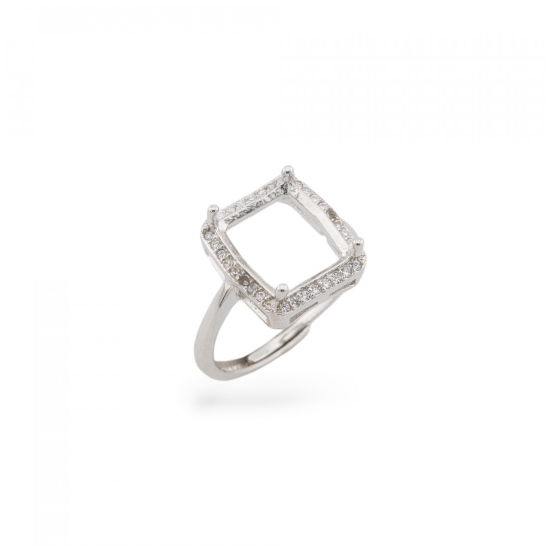 925 Silver Ring Base With Internal Bezel 10x11.5mm Approx. With Adjustable Size 1pc Rhodium Plated-BASE FOR RINGS | Worldofjewel.com