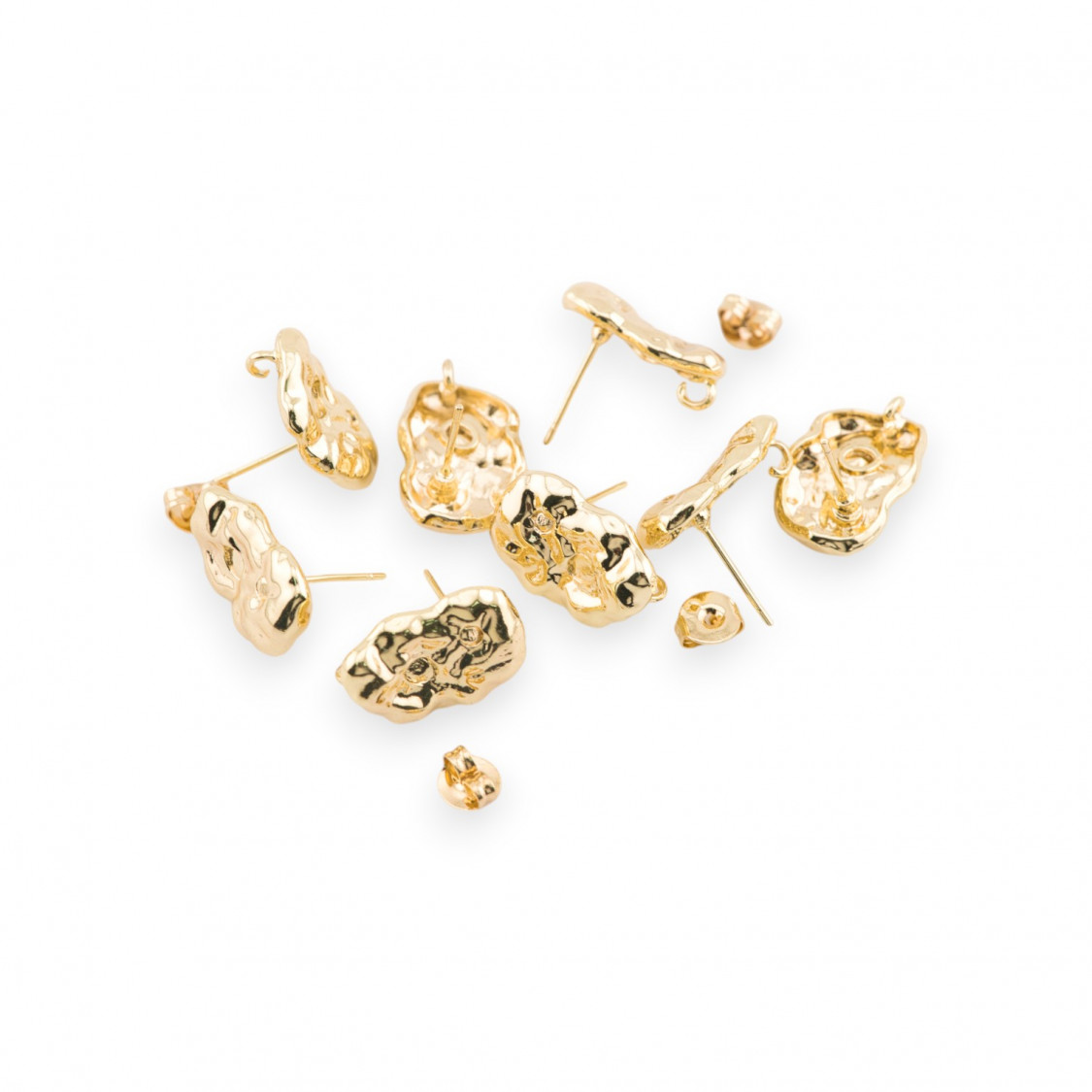 Base Per Orecchini Di Bronzo Perno Battuto 13x18mm 10 Paia Dorato-BASI DI OTTONE E BRONZO | Worldofjewel.com