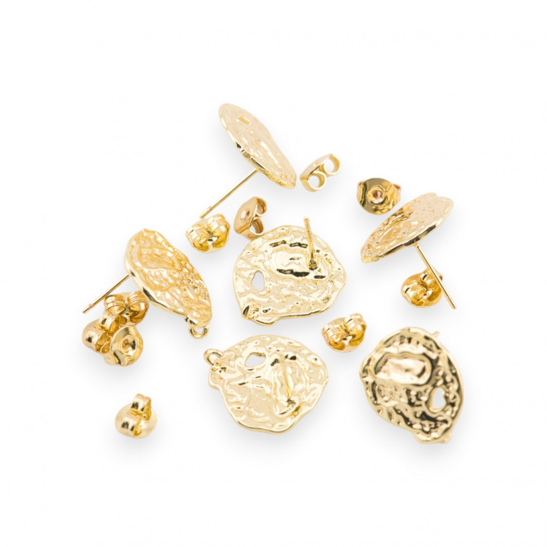 Bronze Earring Base Hammered Pin 16x18mm 10 Pairs Gold-BRASS AND BRONZE BASES | Worldofjewel.com