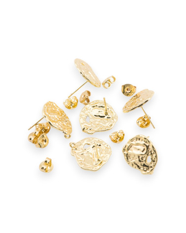 Bronze Earring Base Hammered Pin 16x18mm 10 Pairs Gold-BRASS AND BRONZE BASES | Worldofjewel.com