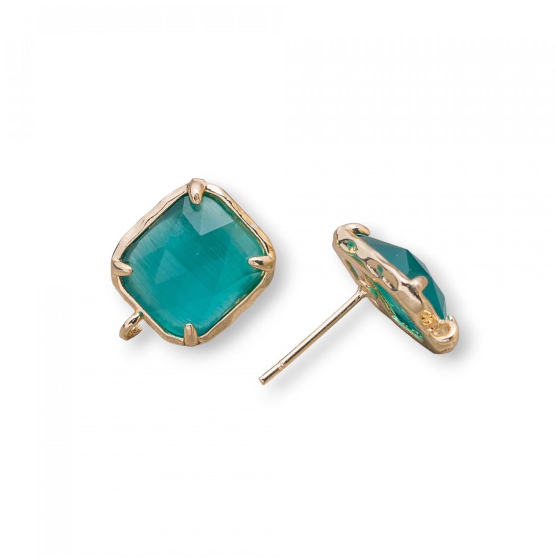 Base de boucle d'oreille à tige rectangulaire en laiton, œil de chat à facettes, 10.5x13mm, 5 paires, vert-BASES AVEC PIERRES ET PERLES | Worldofjewel.com