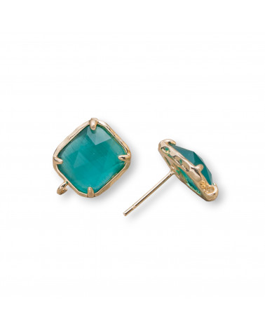 Base de boucle d'oreille à tige rectangulaire en laiton, œil de chat à facettes, 10.5x13mm, 5 paires, vert-BASES AVEC PIERRES ET PERLES | Worldofjewel.com