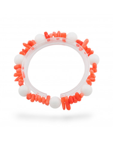 Bracciali Elasticizzato Di Pietre Dure E Corallo Bamboo Arancio Bianco-BRACCIALI DI PIETRE DURE | Worldofjewel.com