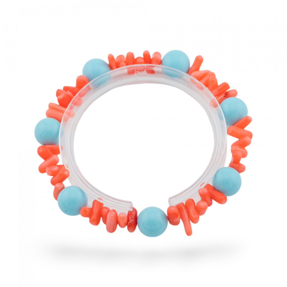 Bracciali Elasticizzato Di Pietre Dure E Corallo Bamboo Arancio Turchese-BRACCIALI DI PIETRE DURE | Worldofjewel.com