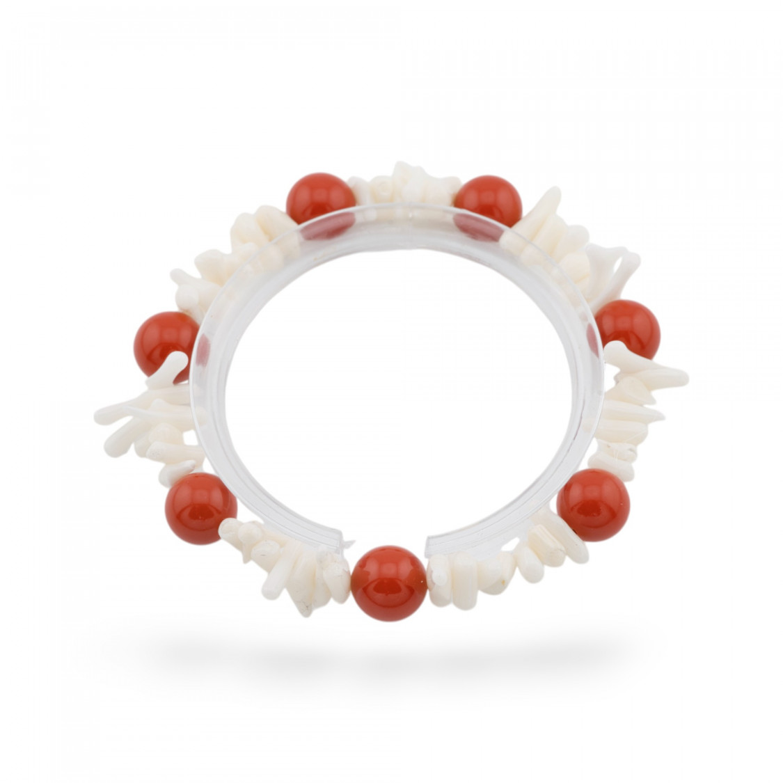 Bracciali Elasticizzato Di Pietre Dure E Corallo Bamboo Bianco Arancio-BRACCIALI DI PIETRE DURE | Worldofjewel.com