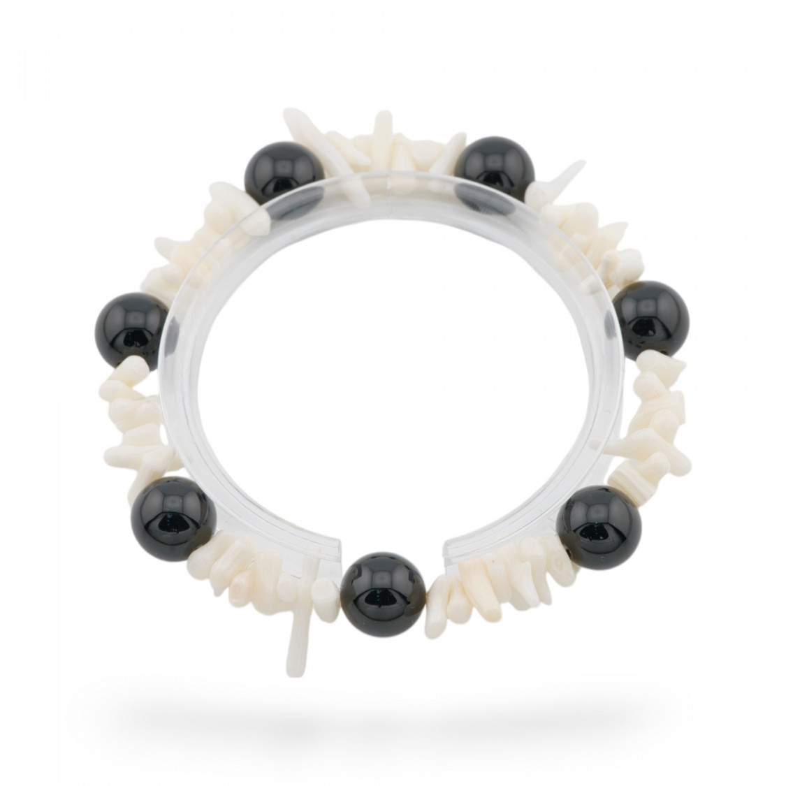 Bracciali Elasticizzato Di Pietre Dure E Corallo Bamboo Bianco Nero-BRACCIALI DI PIETRE DURE | Worldofjewel.com