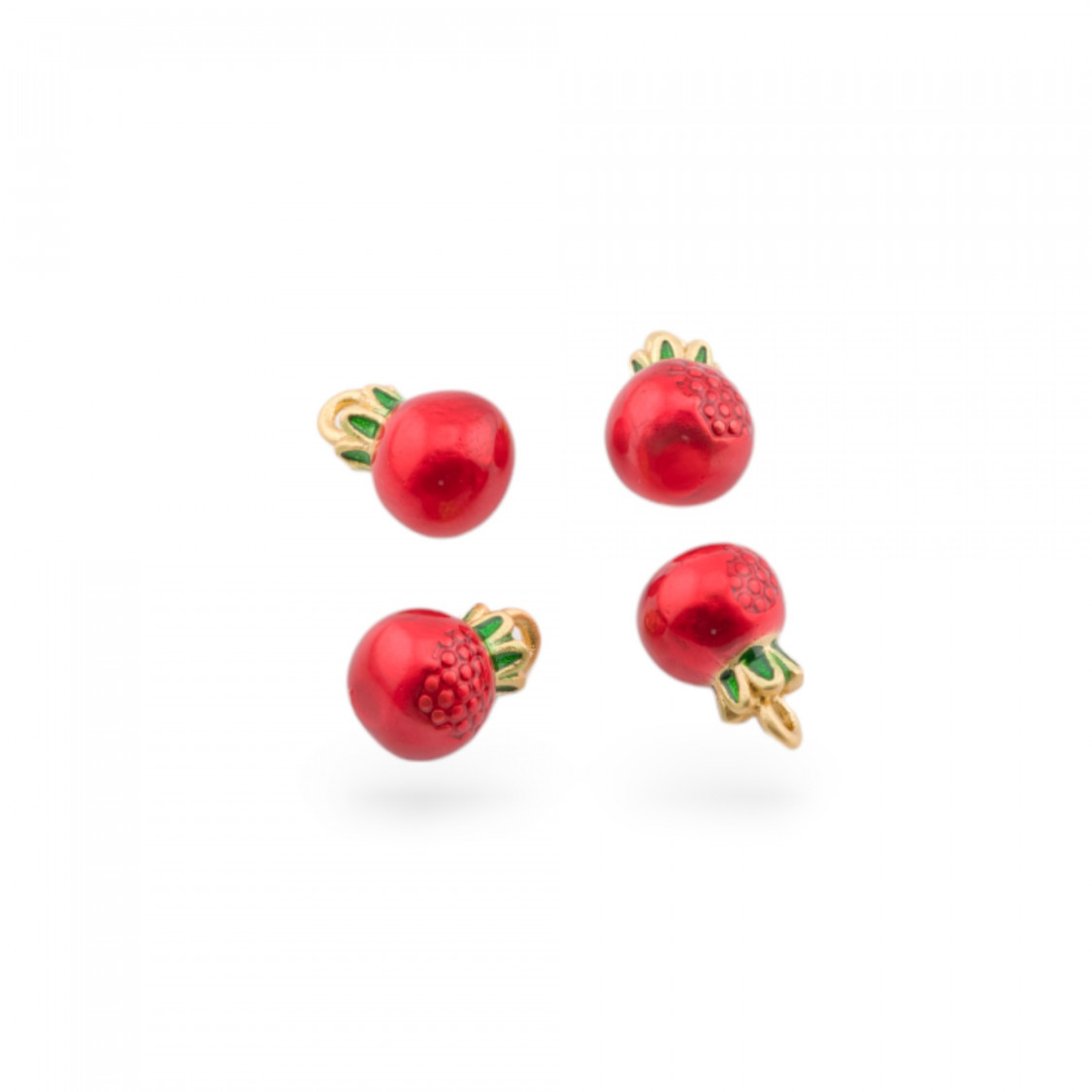 Componente Pendente Di Bronzo Smaltata Frutta 14pz Con 1 Anellino Dorato Melograno Con Cuore- RETTANGOLO | Worldofjewel.com