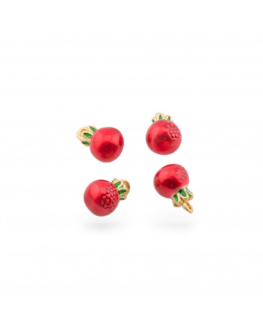 Fruit Enamelled Bronze Pendant Component 14pcs With 1 Golden Ring Pomegranate With Heart-RECTANGLE | Worldofjewel.com