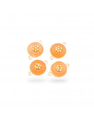Connettore Componente Di Ottone Con Pietre Dure E Zirconi Tondo 14mm Con 2 Anellini 6pz Dorato Arancio- QUADRATO | Worldofjewel.com