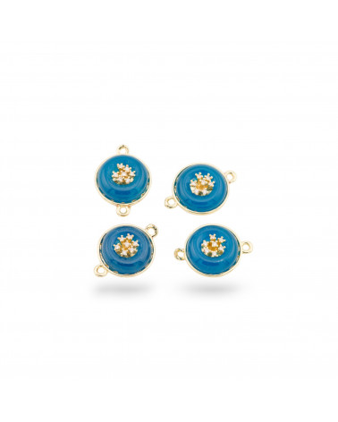 Connecteur de Composant en Laiton avec Pierres Semi-précieuses et Zircons Rond 14mm Avec 2 Anneaux 6pcs Bleu Doré-LINKS CON ZIRCONI LINEA LUNA | Worldofjewel.com