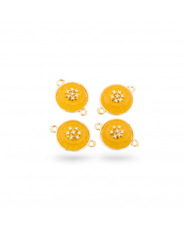 Connettore Componente Di Ottone Con Pietre Dure E Zirconi Tondo 14mm Con 2 Anellini 6pz Dorato Giallo-LINKS CON ZIRCONI LINEA LUNA | Worldofjewel.com