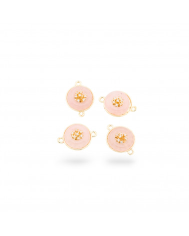 Connettore Componente Di Ottone Con Pietre Dure E Zirconi Tondo 14mm Con 2 Anellini 6pz Dorato Rosa-LINKS CON ZIRCONI LINEA LUNA | Worldofjewel.com