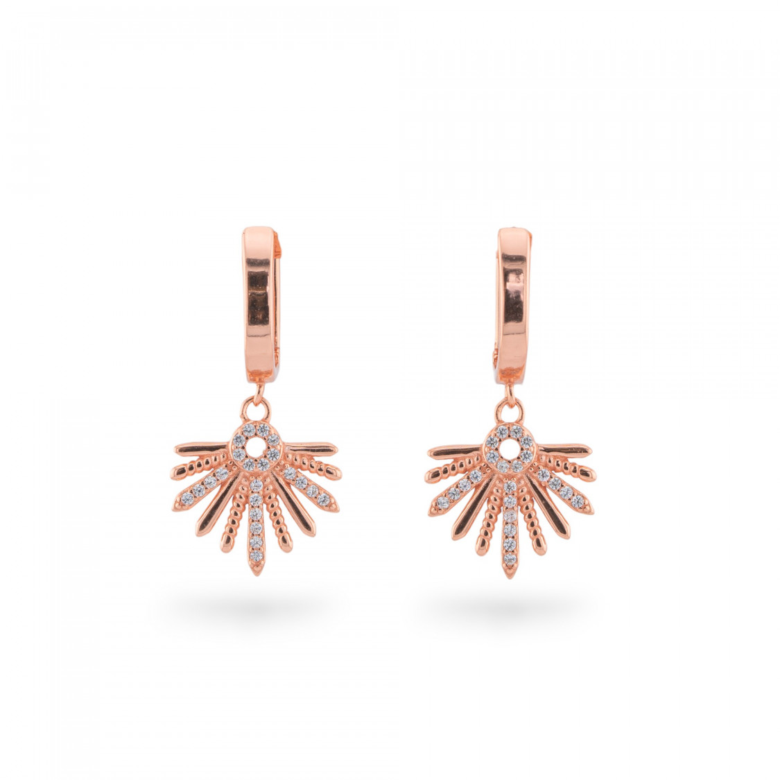 Orecchini Perno Chiuso Di Argento 925 Con Pendente Foglia Con Zirconi 14x30mm 1 Coppia Oro Rosa-ARGENTO 925 DESIGN ITALY | Worldofjewel.com