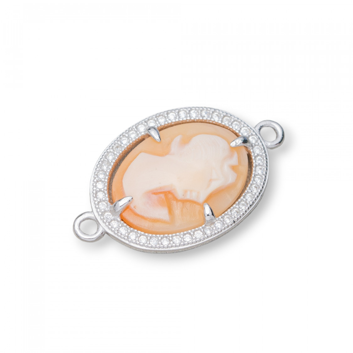 Componente Connettore Di Argento 925 Con Zirconi E Cammeo Italiano 23x35mm 1pz Rodiato-CONNETTORI CON PIETRE | Worldofjewel.com