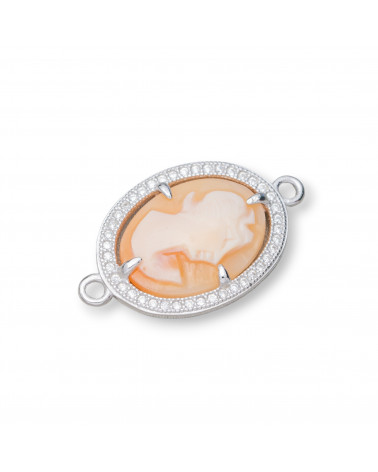 Componente Connettore Di Argento 925 Con Zirconi E Cammeo Italiano 23x35mm 1pz Rodiato-CONNETTORI CON PIETRE | Worldofjewel.com
