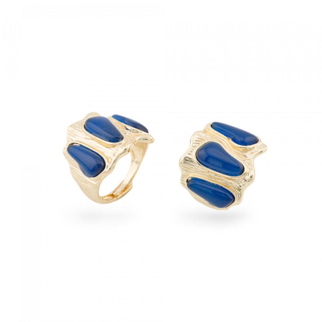 Bronze Ring With Cat's Eye 21x23mm With 3 Stones Adjustable Size Gold Blue-BRONZE RINGS AND CAT'S EYE | Worldofjewel.com