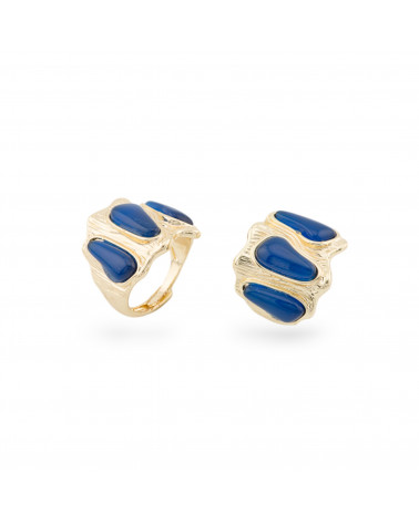 Bronze Ring With Cat's Eye 21x23mm With 3 Stones Adjustable Size Gold Blue-BRONZE RINGS AND CAT'S EYE | Worldofjewel.com