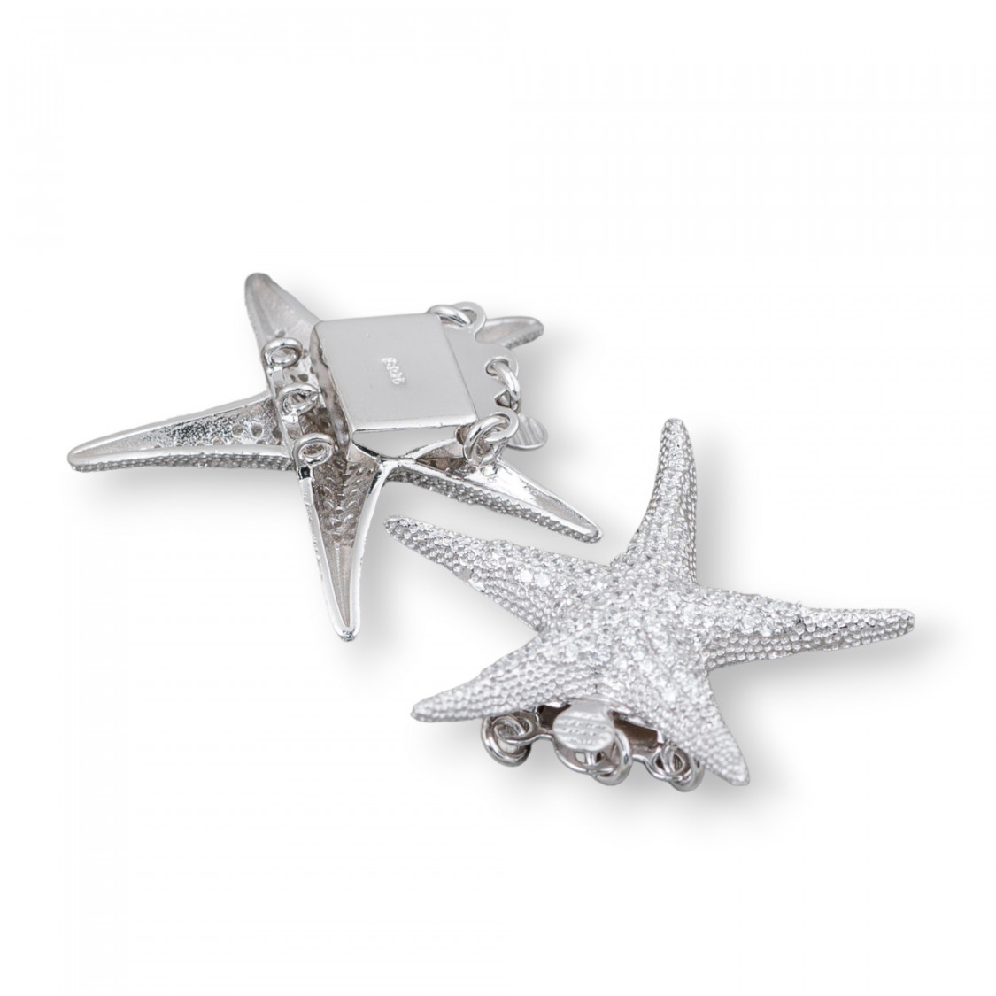 Fermoir en Argent 925 avec Zircons Micropavés Multibrins Étoile de Mer 30mm 1pc Plaqué Rhodium-FERMETURES ARGENT | Worldofjewel.com