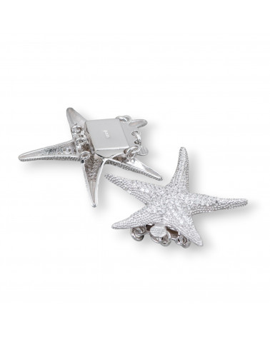 Fermoir en Argent 925 avec Zircons Micropavés Multibrins Étoile de Mer 30mm 1pc Plaqué Rhodium-FERMETURES ARGENT | Worldofjewel.com