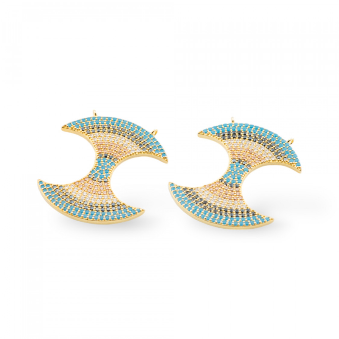 Componente Connettore Di Argento 925 Con Zirconi Con 2 Anellini 26x31mm 2pz Dorato-CONNETTORI PAVE' | Worldofjewel.com