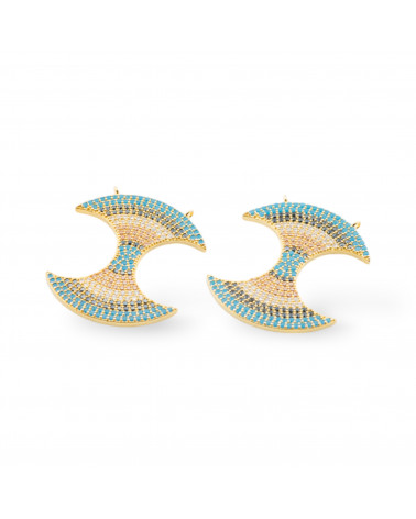 Componente Connettore Di Argento 925 Con Zirconi Con 2 Anellini 26x31mm 2pz Dorato-CONNETTORI PAVE' | Worldofjewel.com