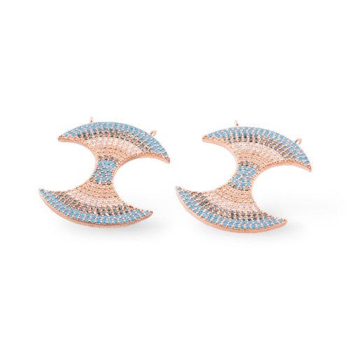 Componente Connettore Di Argento 925 Con Zirconi Con 2 Anellini 26x31mm 2pz Oro Rosa-CONNETTORI PAVE' | Worldofjewel.com