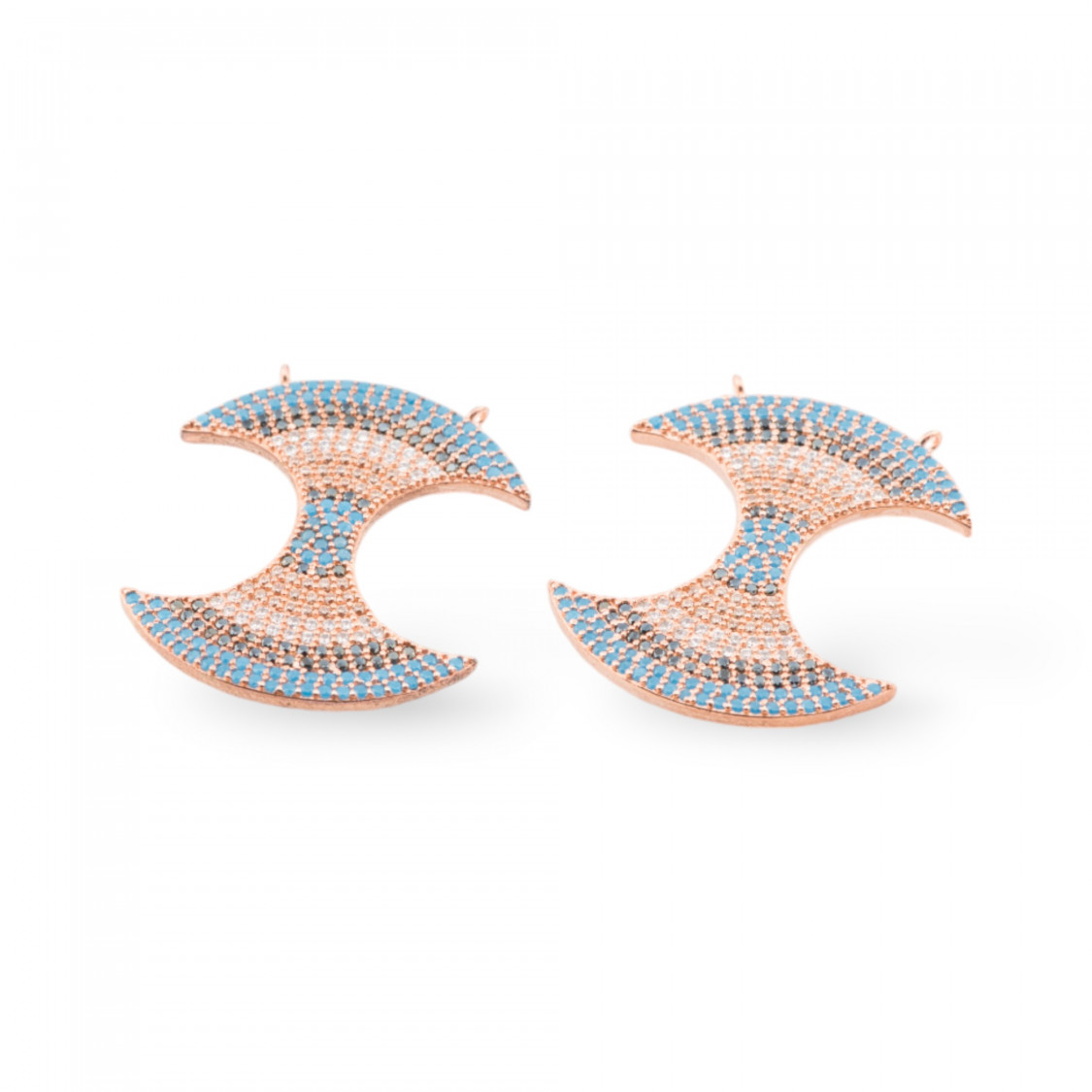 Componente Connettore Di Argento 925 Con Zirconi Con 2 Anellini 26x31mm 2pz Oro Rosa-CONNETTORI PAVE' | Worldofjewel.com