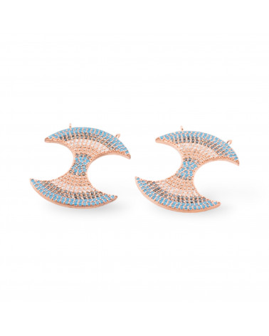 Componente Connettore Di Argento 925 Con Zirconi Con 2 Anellini 26x31mm 2pz Oro Rosa-CONNETTORI PAVE' | Worldofjewel.com