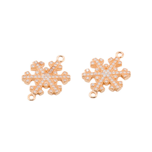 Componente Connettore Di Argento 925 Con Zirconi Fiocco Di Neve Con 2 Anellini 14x16mm 4pz Oro Rosa-CONNETTORI PAVE' | Worldofjewel.com