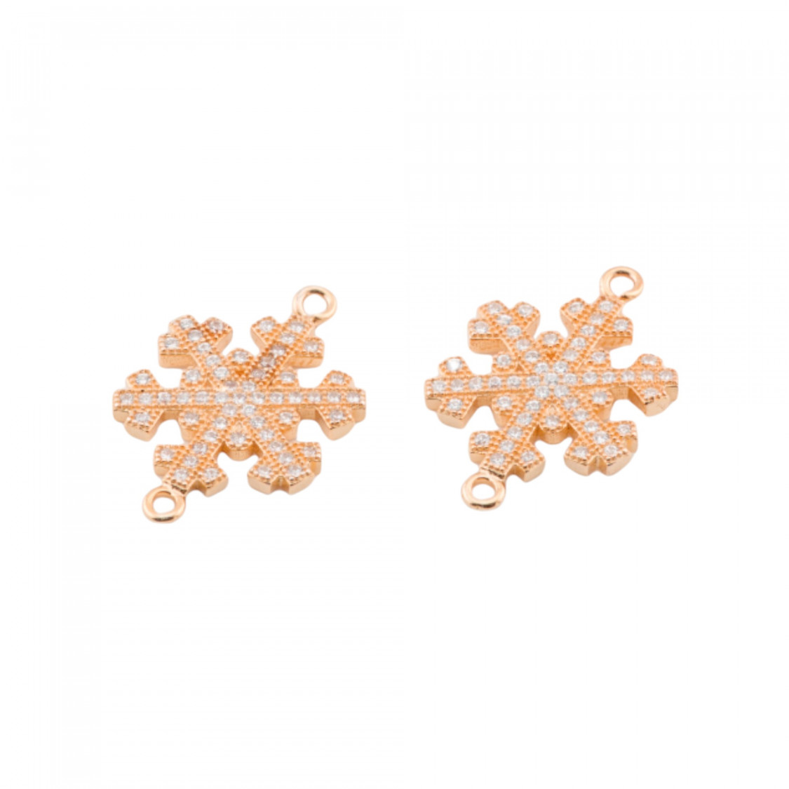 Componente Connettore Di Argento 925 Con Zirconi Fiocco Di Neve Con 2 Anellini 14x16mm 4pz Oro Rosa-CONNETTORI PAVE' | Worldofjewel.com