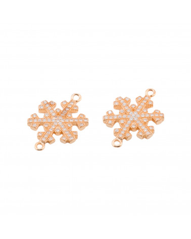 Componente Connettore Di Argento 925 Con Zirconi Fiocco Di Neve Con 2 Anellini 14x16mm 4pz Oro Rosa-CONNETTORI PAVE' | Worldofjewel.com