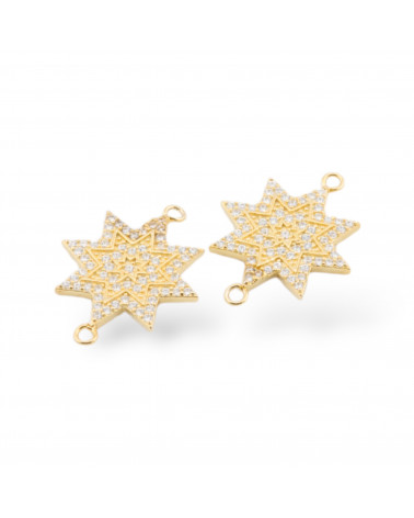 Componente Connettore Di Argento 925 Con Zirconi Stella A 8 Punte Con 2 Anellini 16,5mm 6pz Dorato-CONNETTORI PAVE' | Worldofjewel.com